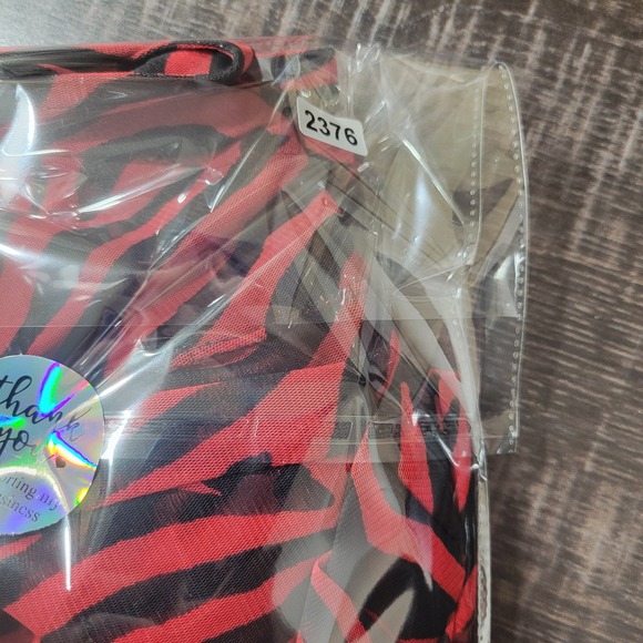 Ali Miles Red Black Zebra Print Mesh Sheer Tunic Top Bell Sleeve Mock Neck - Picture 9 of 9